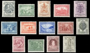 In total, 14 commemorative stamps were issued by Newfoundland in 1933 to mark the 350th anniversary of Gilbert’s voyage.